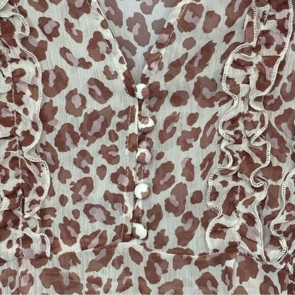 Lulu’s | Women’s Ivory Brown Sheer Blush Animal Print Long Sleeve Blouse Size M - Picture 7 of 16